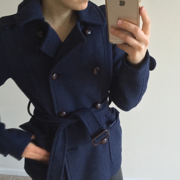 navy blue peacoat with hood